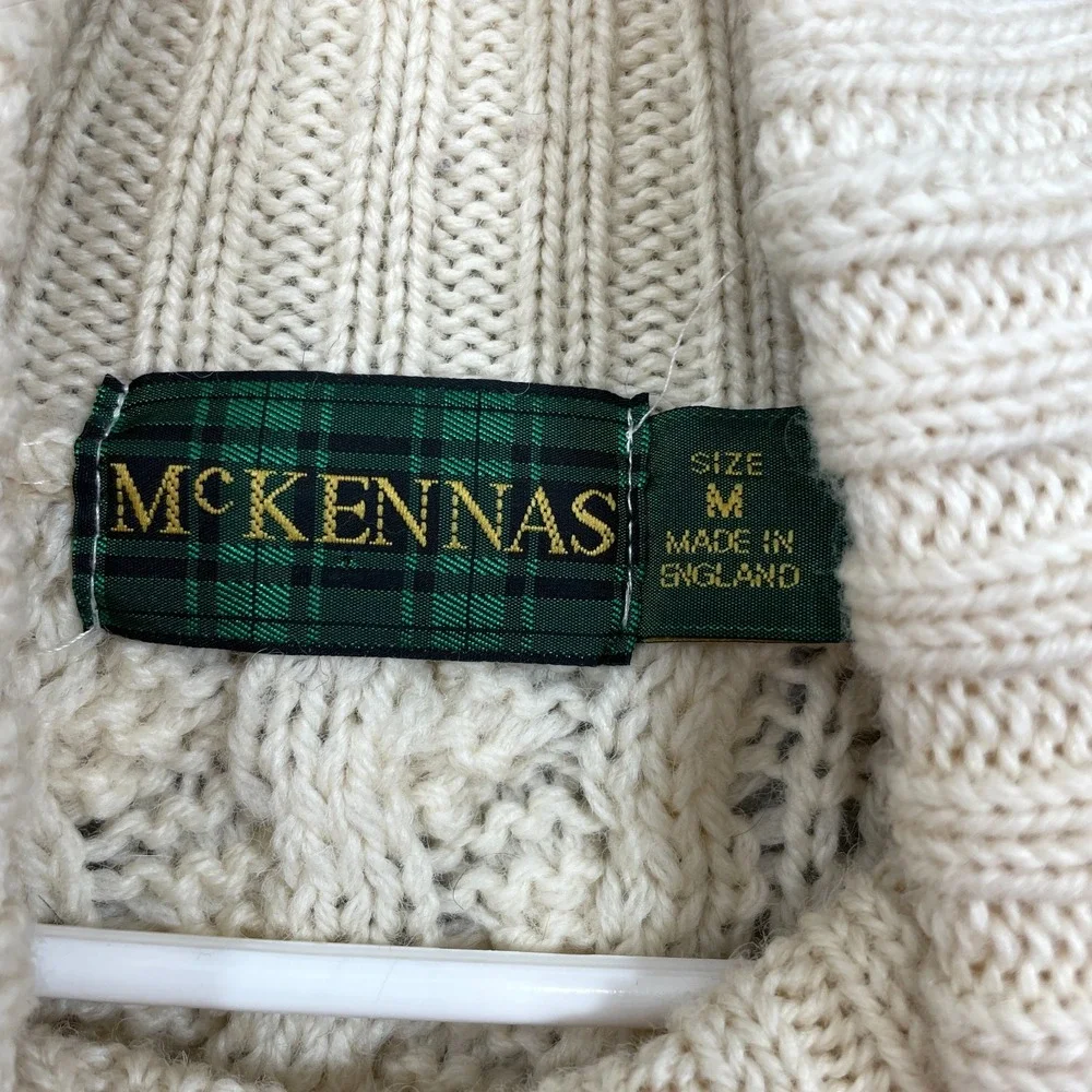 McKennas Wool Size M Chunky Ivory Fisherman Cable Knit Sweater England Turtlenec